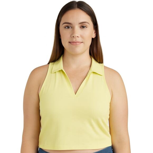 NWOT Abound Women’s Pastel Neon Green Polo Collar Short Sleeve Crop Top Large - Picture 1 of 6